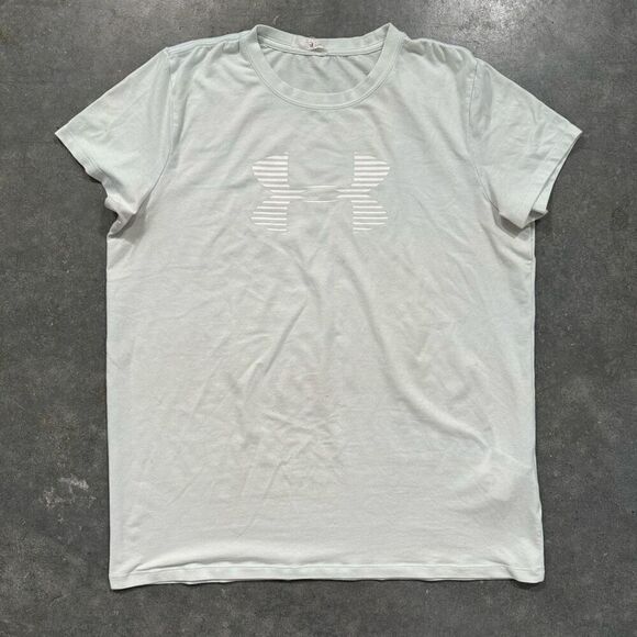 Under Armour HeatGear Loose Fit Workout Tee Big Logo Womens Size Large - Picture 1 of 16